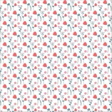 Vector floral pattern in doodle style with flowers and leaves. Stock Illustration