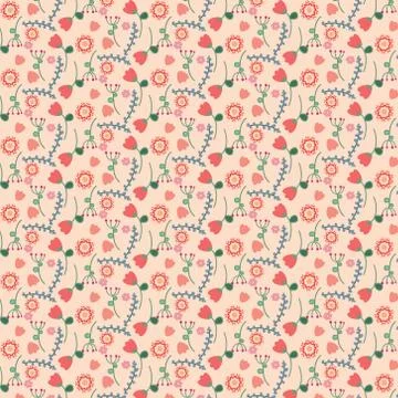 Vector floral pattern in doodle style with flowers and leaves. Stock Illustration