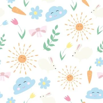 Vector floral pattern in doodle style with flowers and leaves. spring backgro 스톡 일러스트