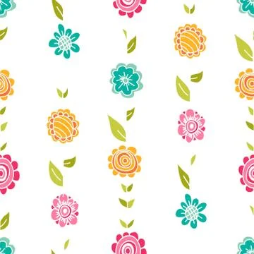 Vector floral pattern in doodle style with flowers and leaves. Stock Illustration