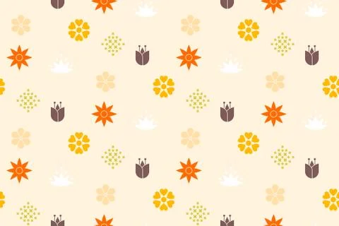 Vector floral pattern in doodle style with flowers and leaves. Stock Illustration