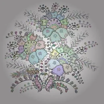 Vector floral pattern in doodle style with flowers and leaves. Gentle, spring fl イラスト素材
