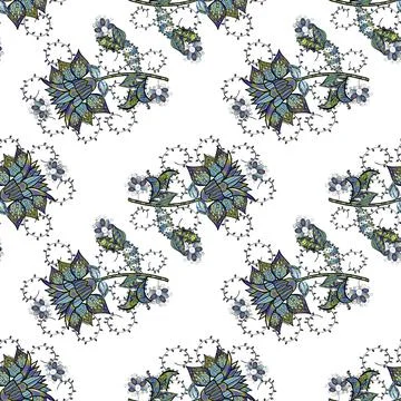 Vector floral pattern in doodle style with flowers and leaves. Gentle, spring fl 스톡 일러스트