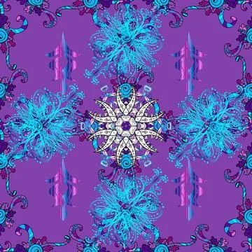 Vector floral pattern in doodle style with flowers. Flowers on black, blue and v Ilustración de archivo