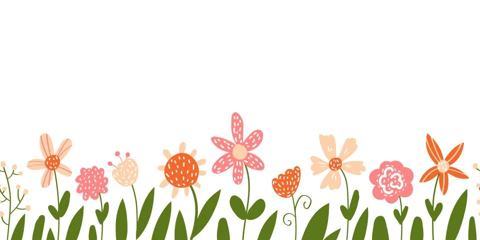 Vector floral pattern in doodle style with flowers and leaves. Gentle, spring 스톡 일러스트