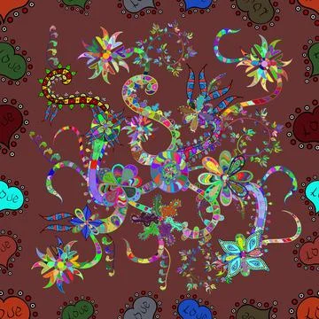 Vector floral pattern in doodle style with flowers. Gentle, spring floral on bro イラスト素材