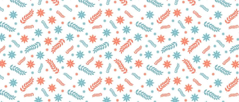 Vector floral pattern in flat style with flowers and leaves. Delicate, spring 스톡 일러스트