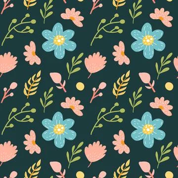 Vector floral pattern with flowers and branches. Stock Illustration