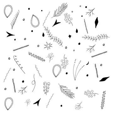 Vector floral pattern, graphics, elements in black and white color isolated o Illustrazione stock