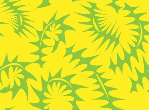 Vector floral pattern with green leaves on a yellow Stock Illustration