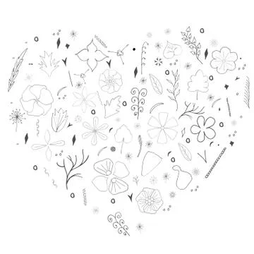 Vector floral pattern, heart of leaves and flowers, elements are isolated in Illustrazione stock