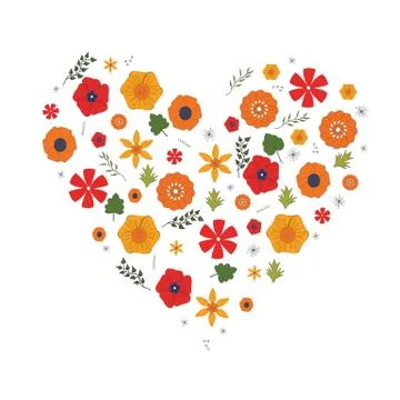 Vector floral pattern, heart of leaves and flowers, elements are isolated on Illustrazione stock