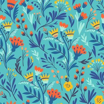 Vector floral pattern in minimalistic style with cute simple stylized abstract 库存插图