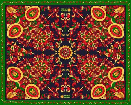 Vector floral rectangular composition for rug towel carpet textile fabric cover Illustrazione stock