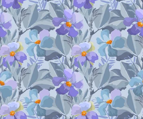 Vector floral seamless background. A pattern with meadow flowers in blue and Stock Illustration