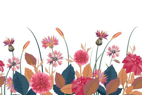 Vector floral seamless border. Flower background. Seamless pattern. Stock Illustration
