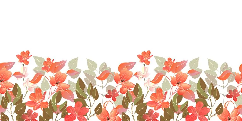 Vector floral seamless border, pattern. Decorative border with red flowers Illustrazione stock