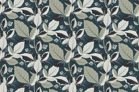 Vector floral seamless leafy background. Pattern with beige leaves and Stock Illustration