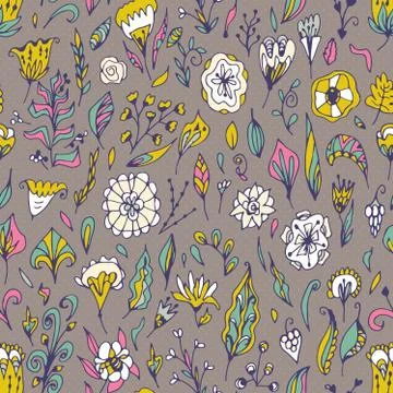 Vector floral seamless pattern with abstract  flowers and leaves. Stock Illustration