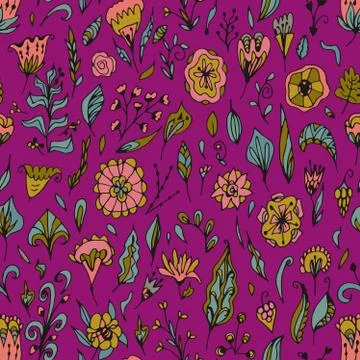 Vector floral seamless pattern with abstract  flowersc and leaves. Stock Illustration