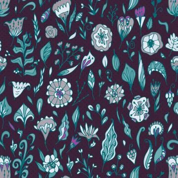 Vector floral seamless pattern with abstract  flowers and leaves. Stock-Illustration