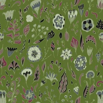 Vector floral seamless pattern with abstract  flowers and leaves. Stock Illustration