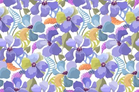 Vector floral seamless pattern. Abstract colorful flowers on a white. Stock Illustration