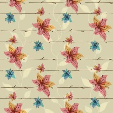 Vector floral seamless pattern with blooming flowers Stock Illustration