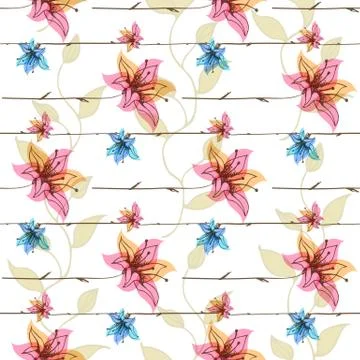 Vector floral seamless pattern with blooming flowers Stock Illustration
