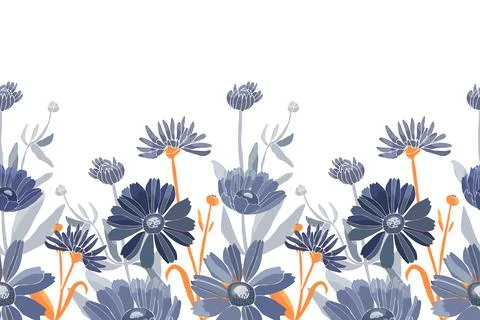 Vector floral seamless pattern. Blue flowers isolated on a white background. Stock Illustration