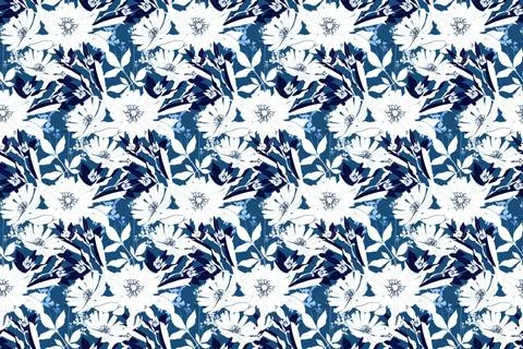 Vector floral seamless pattern in blue and white colors. Vector floral sea... Foto stock