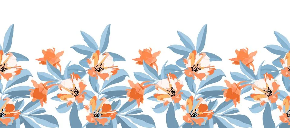 Vector floral seamless pattern, border. Orange, white flowers Illustrazione stock