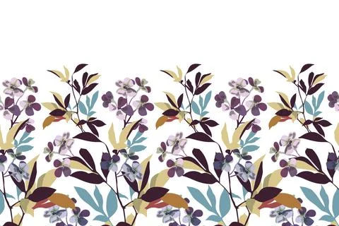 Vector floral seamless pattern, border. Delicate purple flowers. Stock Illustration
