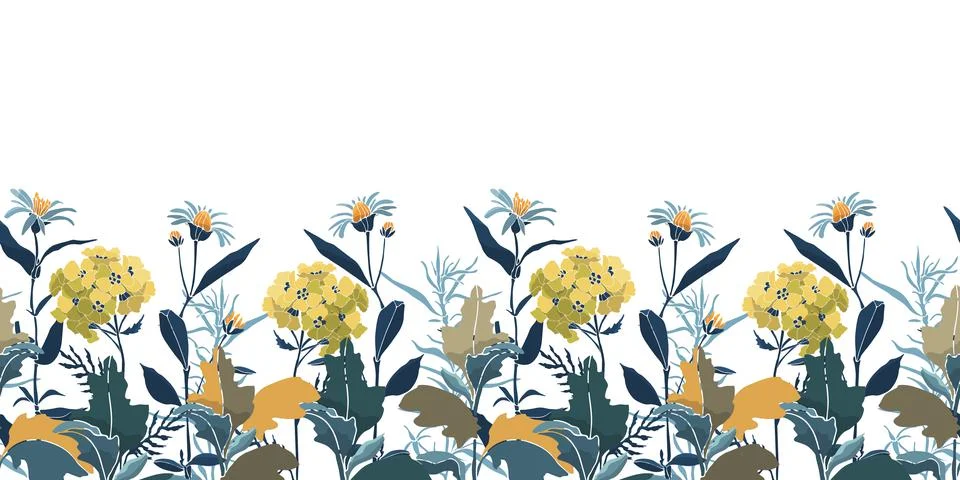 Vector floral seamless pattern, border. Beautiful orange, olive and yellow Illustrazione stock