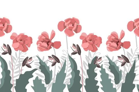 Vector floral seamless pattern, border. Flower illustration. 스톡 일러스트