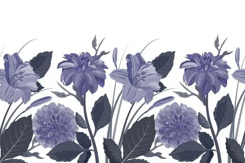 Vector floral seamless pattern, border. Panoramic horizontal illustration with 스톡 일러스트