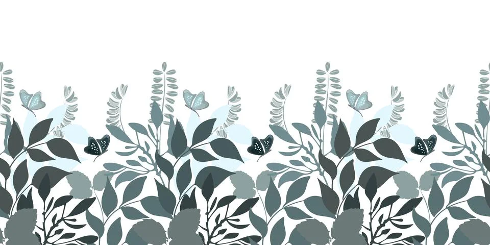 Vector floral seamless pattern, border. Horizontal panoramic image with Illustrazione stock