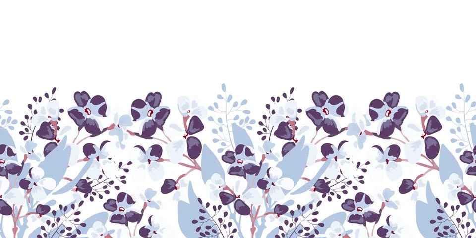 Vector floral seamless pattern, border. Horizontal panoramic design with lilac Illustrazione stock