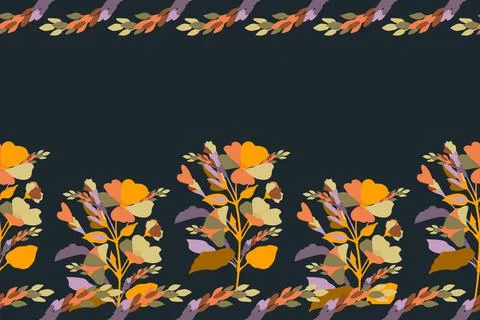 Vector floral seamless pattern, border. Horizontal panoramic design with Illustrazione stock