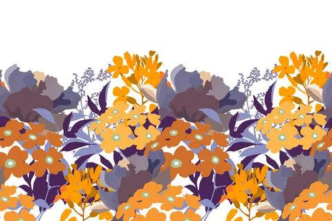 Vector floral seamless pattern, border. Horizontal panoramic design with Illustrazione stock