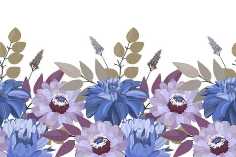 Vector floral seamless pattern, border. Horizontal panoramic illustration with Illustrazione stock