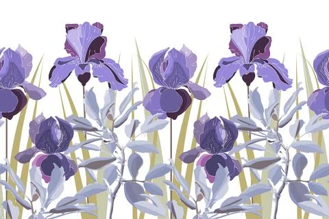 Vector floral seamless pattern, border. Horizontal panoramic illustration with Illustrazione stock