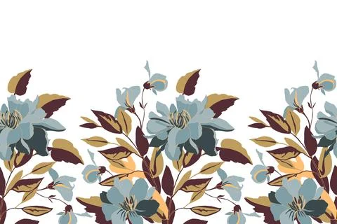 Vector floral seamless pattern, border with flowers Stock Illustration