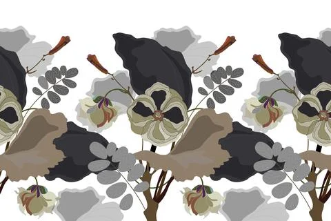 Vector floral seamless pattern, border. Horizontal panoramic design with light 스톡 일러스트