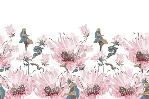 Vector floral seamless pattern, border. Illustrazione stock