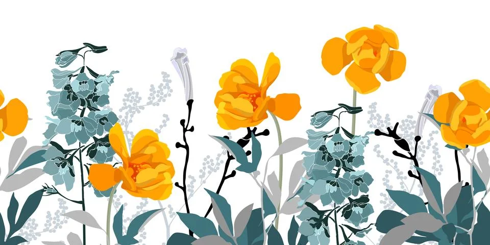 Vector floral seamless pattern, border. Stock Illustration