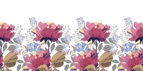 Vector floral seamless pattern, border. Horizontal panoramic illustration ... 写真素材