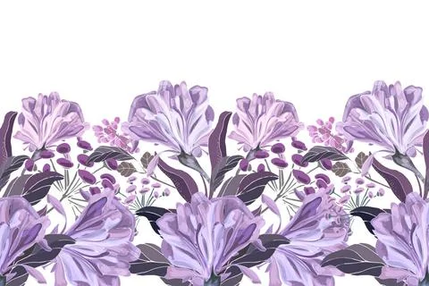 Vector floral seamless pattern, border. Horizontal panoramic design with p... Stock Photos