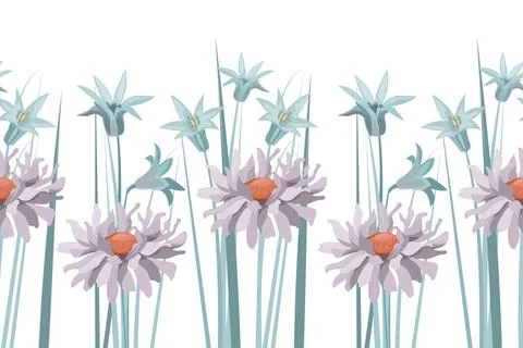 Vector floral seamless pattern, border. Horizontal panoramic illustration ... Foto stock