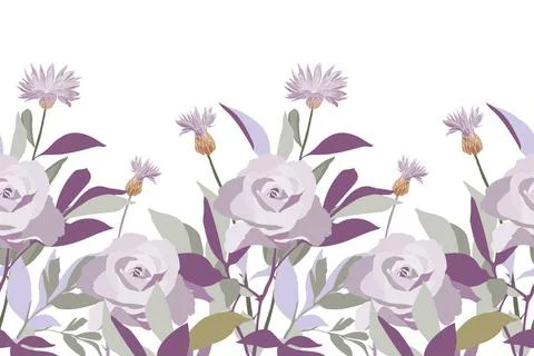 Vector floral seamless pattern, border. Horizontal panoramic illustration ... Stock Photos